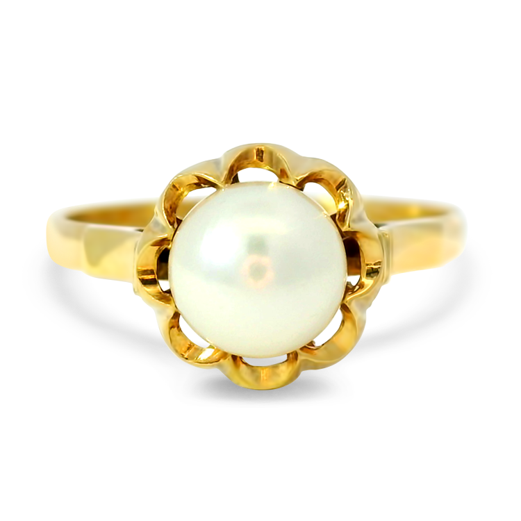 PAGE Estate Ring Estate 14k Yellow Gold Pearl Buttercup Set Ring 6.5