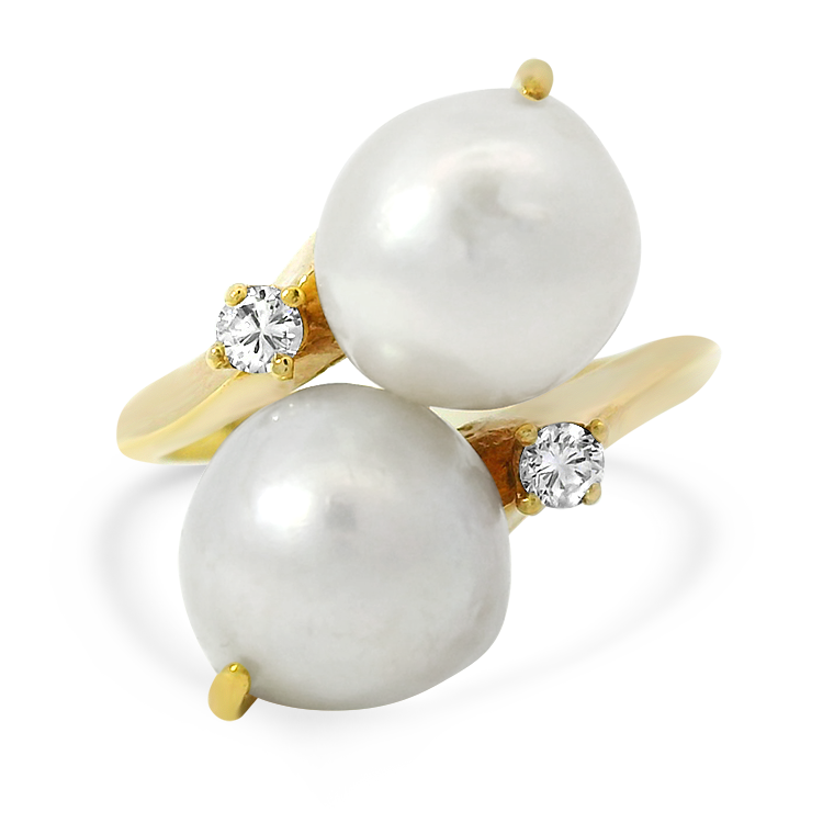 PAGE Estate Ring Estate 14k Yellow Gold Pearl & Diamond Bypass Ring 6