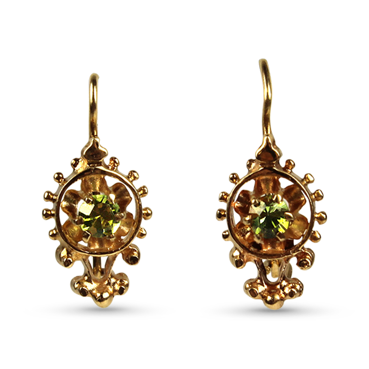 PAGE Estate Earrings Estate 14k Yellow Gold Peridot Drop Earrings