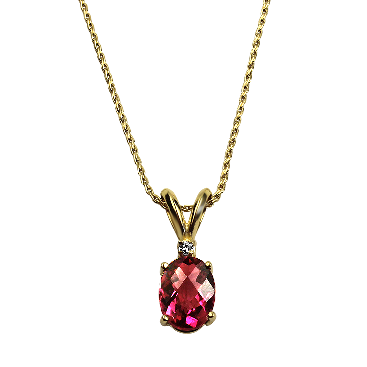 PAGE Estate Necklaces and Pendants Estate 14k Yellow Gold Pink Tourmaline & Diamond Pendant Necklace