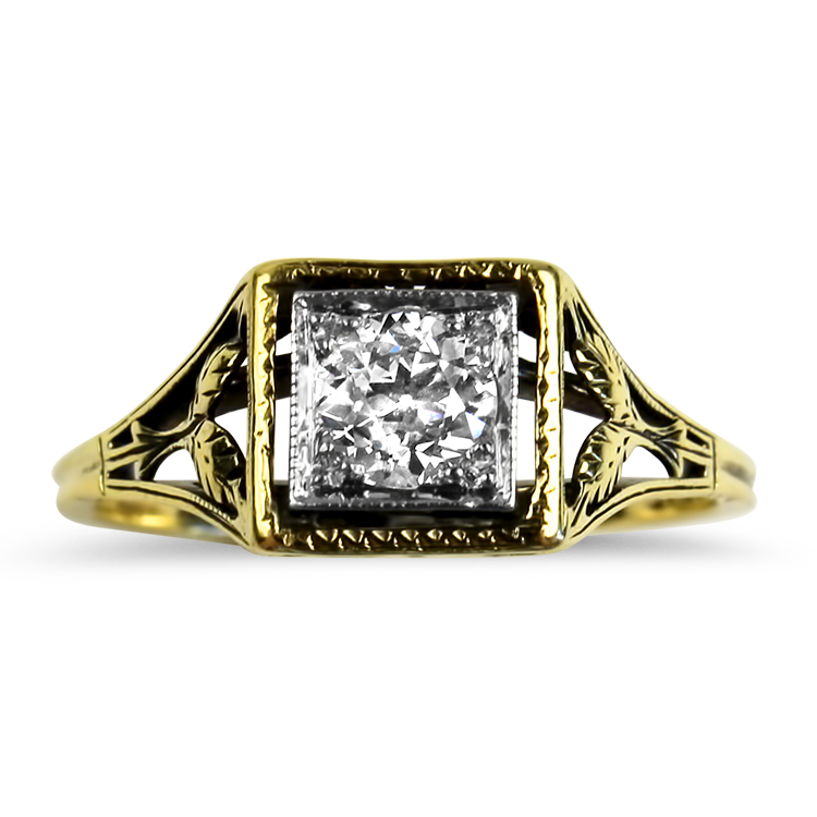 PAGE Estate Engagement Ring Estate 14K Yellow Gold & Platinum Antique Diamond Engagement Ring 7