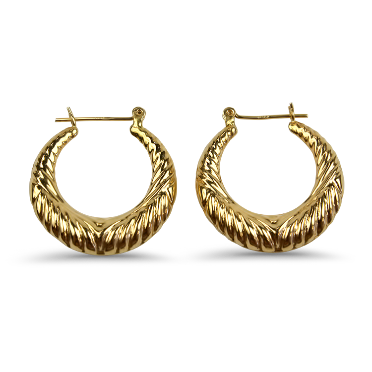 PAGE Estate Earrings Estate 14k Yellow Gold Puffy Ridged Hoop Earrings