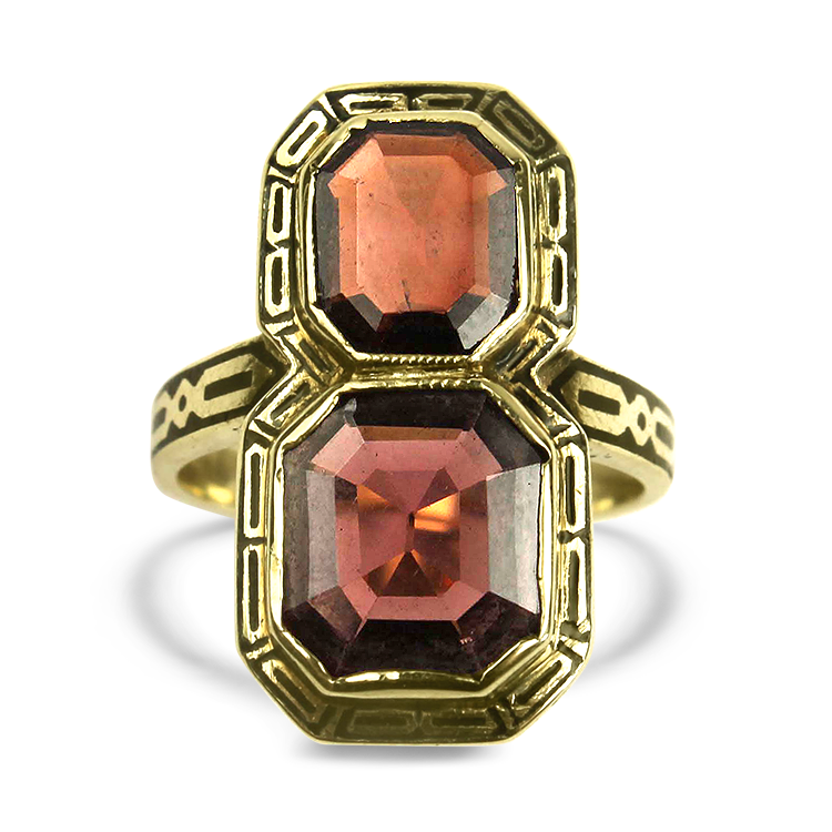 PAGE Estate Ring Estate 14K Yellow Gold Rhodolite Garnet Enamel Ring 3