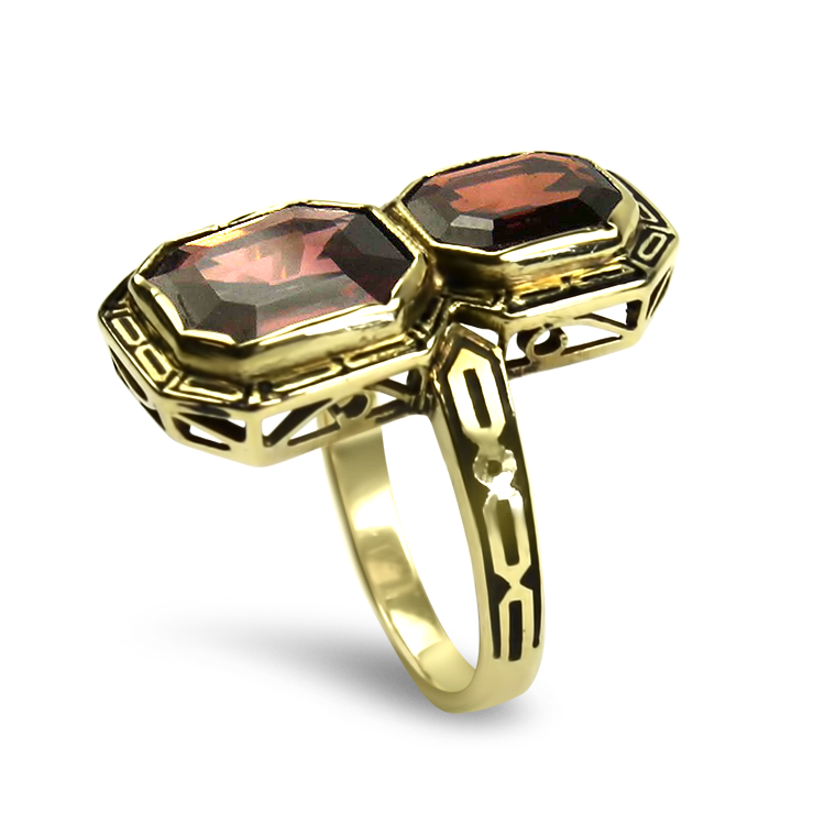 PAGE Estate Ring Estate 14K Yellow Gold Rhodolite Garnet Enamel Ring 3