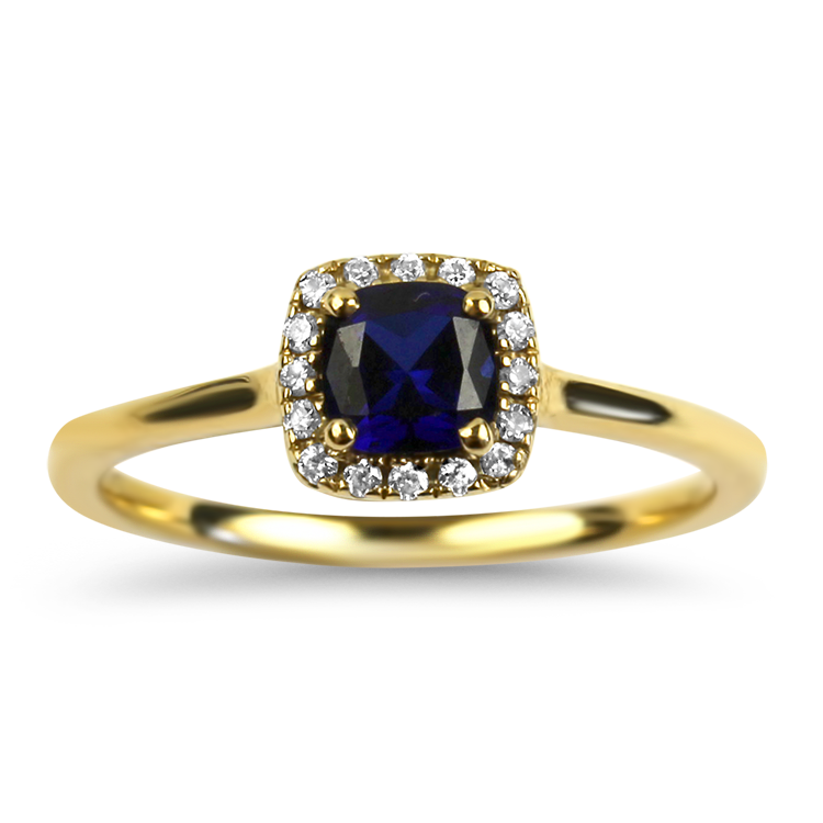 PAGE Estate Ring Estate 14K Yellow Gold Sapphire and Diamond Halo Ring