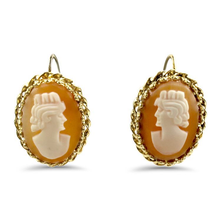 Estate 14k Yellow Gold Shell Cameo Portrait Earrings