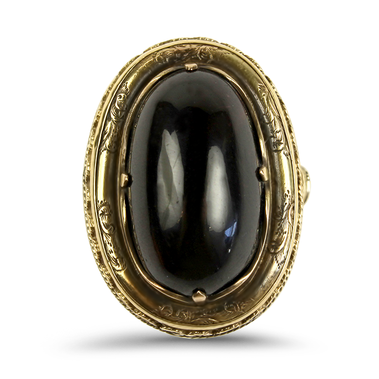 PAGE Estate Ring Estate 14K Yellow Gold Victorian Garnet Cabochon Ring 6.5