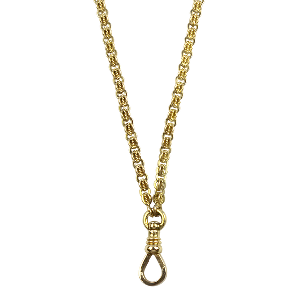 Antique Worn Gold Tone Metal Pocket Watch Chain with Gold-Stone