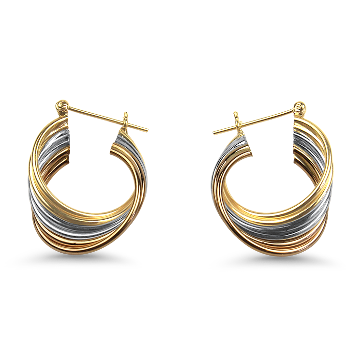 PAGE Estate Earrings Estate 14k Yellow, Rose, & White Gold Twist Hoop Earrings