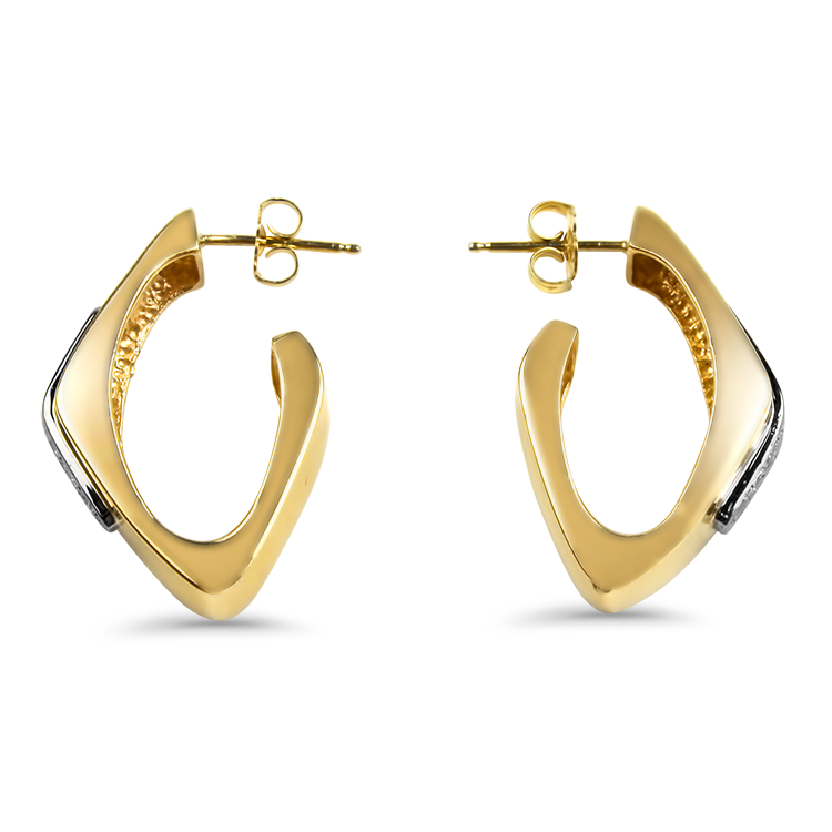 PAGE Estate Earring Estate 14K Yellow & White Gold Diamond Hoop Earrings