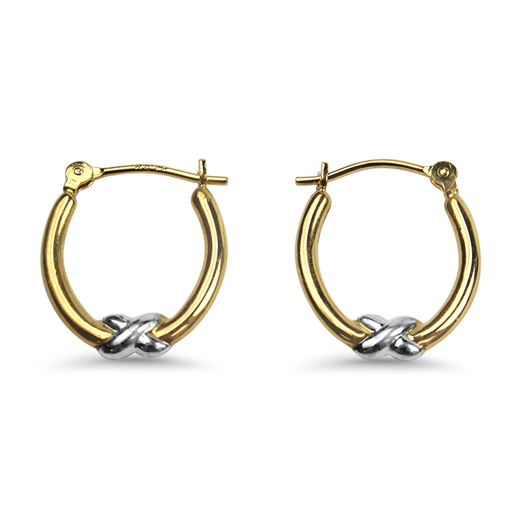 PAGE Estate Earrings Estate 14k Yellow & White Gold Oval X Hoop Earrings