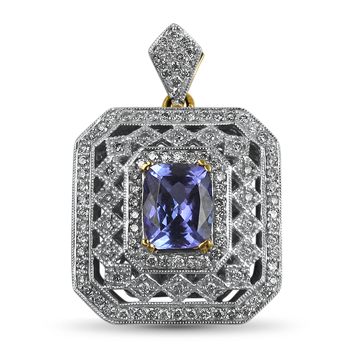 PAGE Estate Necklaces and Pendants Estate 14k Yellow & White Gold Tanzanite Diamond Pendant