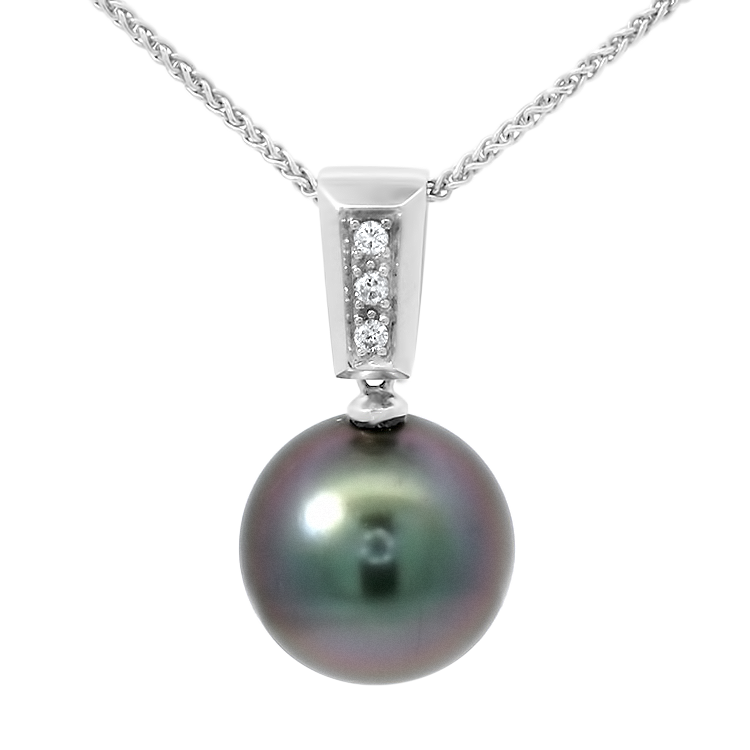 PAGE Estate Necklaces and Pendants Estate 18k and 14k White Gold Tahitian Pearl and Diamond Necklace