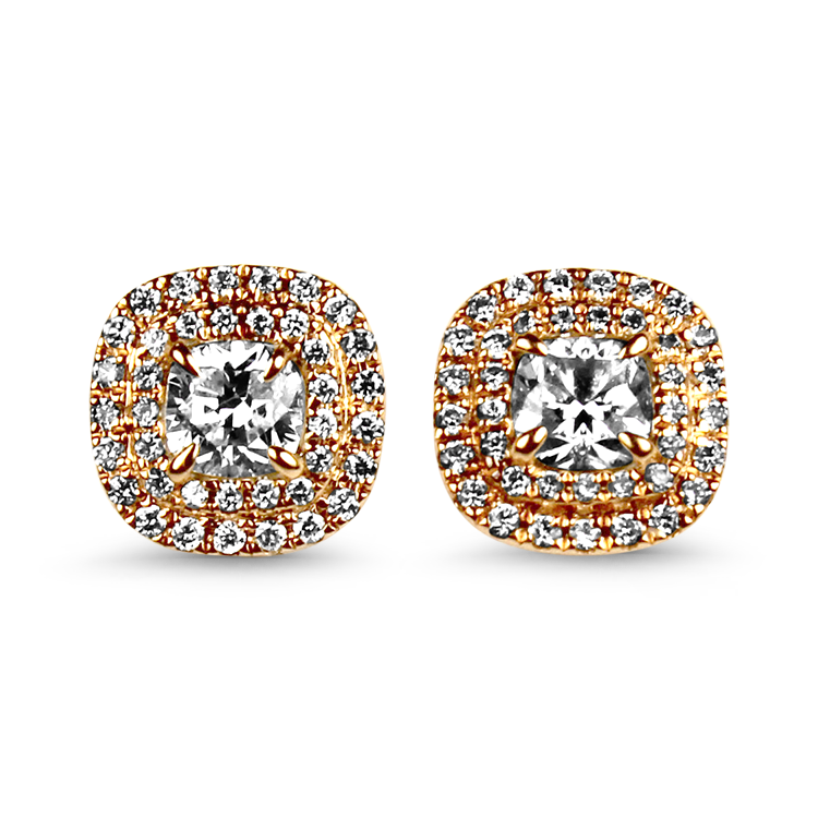 PAGE Estate Earring Estate 18K Rose Gold Diamond Double Halo Stud Earrings