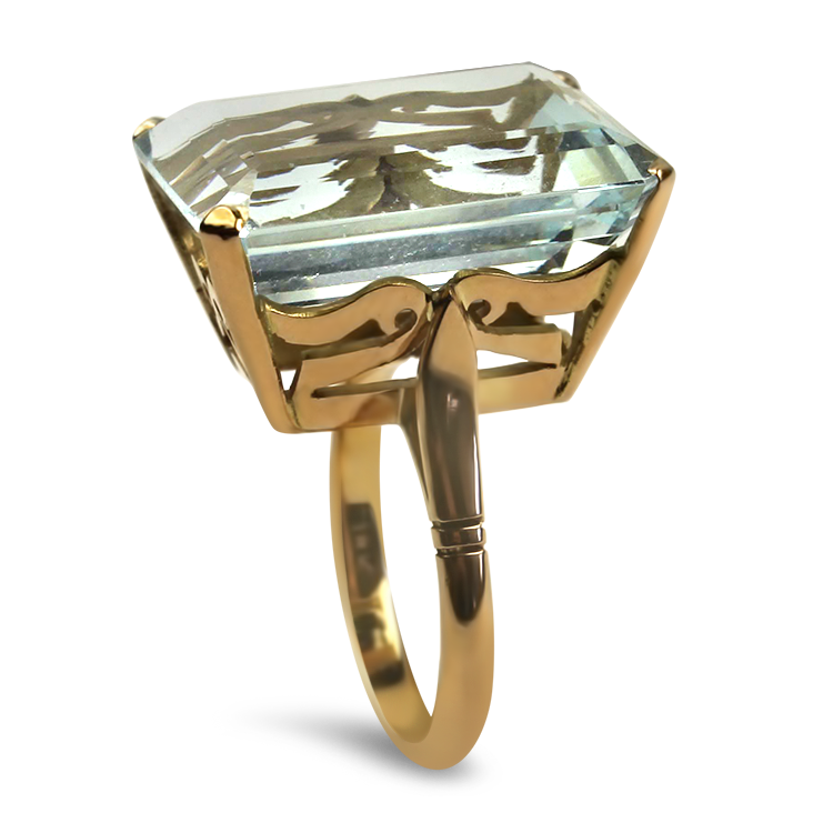 PAGE Estate Ring Estate 18K Rose Gold Emerald Cut Aquamarine Ring 5.75