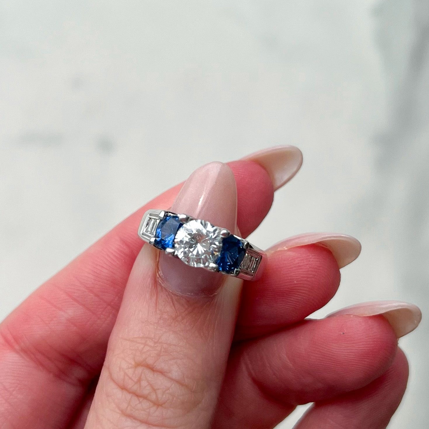 PAGE Estate Engagement Ring Estate 18k White Gold and Sapphire Semi-Mounting