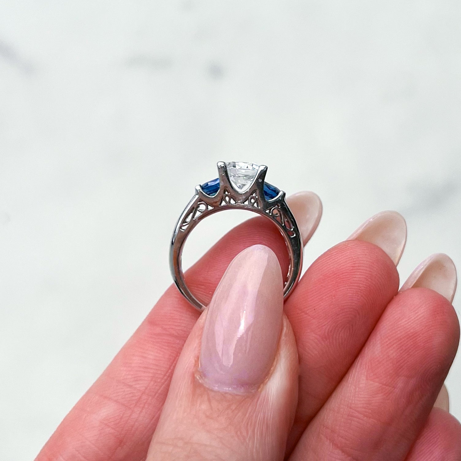 PAGE Estate Engagement Ring Estate 18k White Gold and Sapphire Semi-Mounting