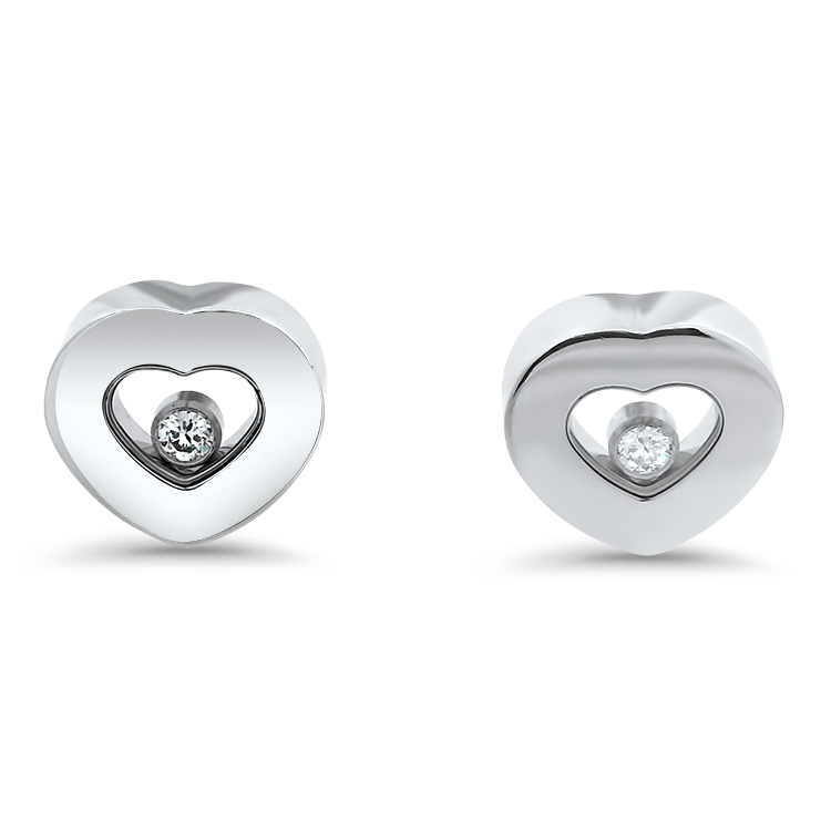 PAGE Estate Earring Estate 18k White Gold Chopard Happy Hearts Diamond Stud Earrings