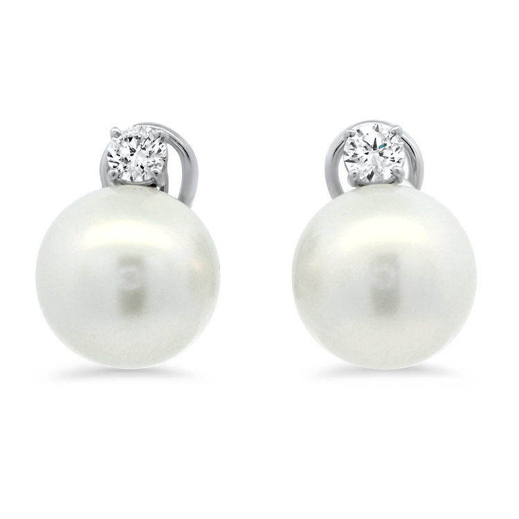 PAGE Estate Earrings Estate 18k White Gold Crivelli Pearl and Diamond Stud Earrings