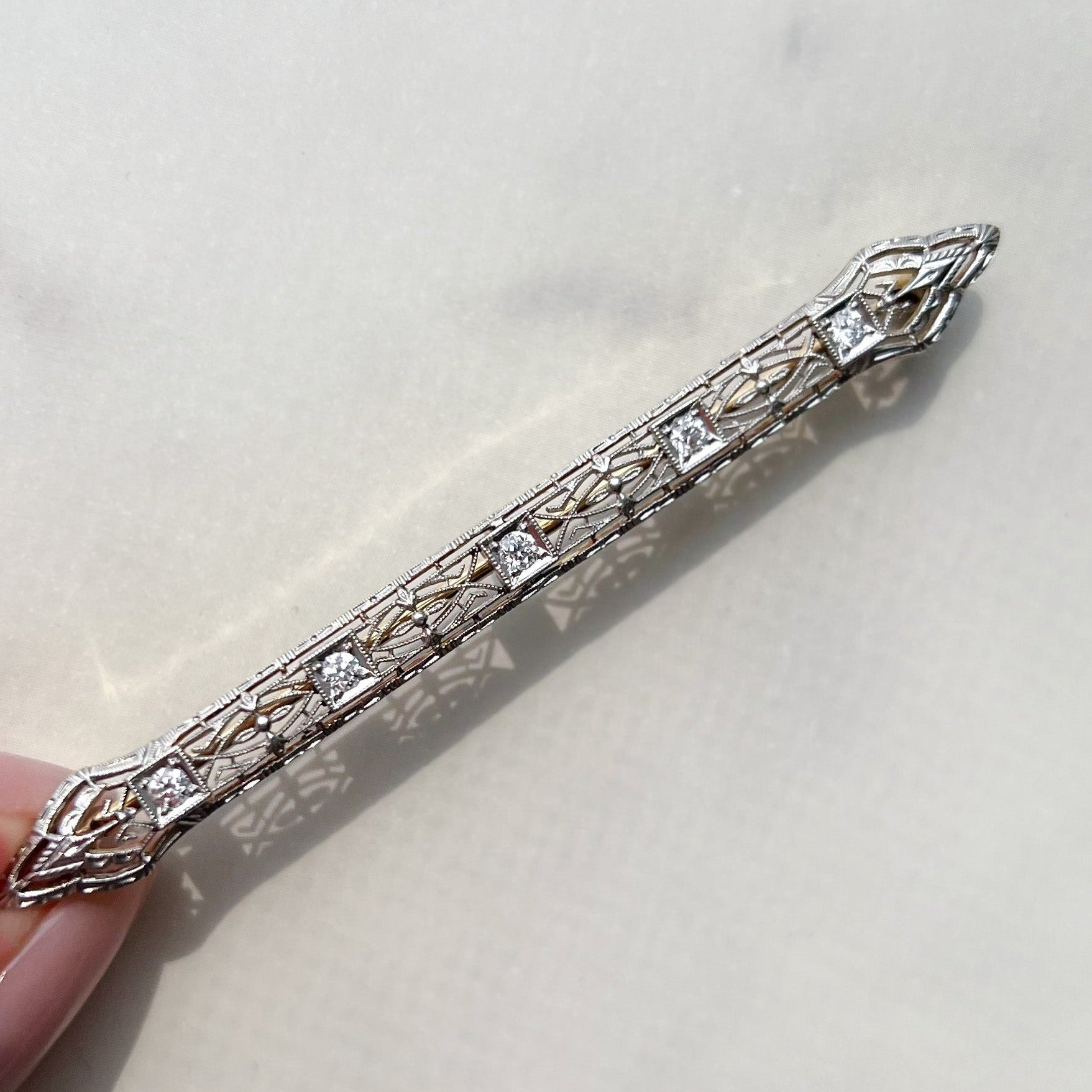 PAGE Estate Pins & Brooches Estate 18k White Gold Diamond Bar Pin