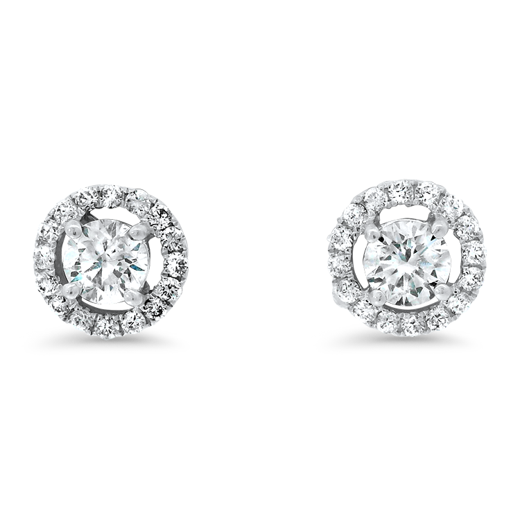 PAGE Estate Earring Estate 18k White Gold Diamond Halo Stud Earrings - 0.8cts