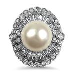 PAGE Estate Ring Estate 18K White Gold Pearl & Diamond Cocktail Ring 7.75