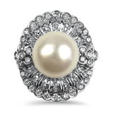 PAGE Estate Ring Estate 18K White Gold Pearl & Diamond Cocktail Ring 7.75