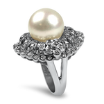 PAGE Estate Ring Estate 18K White Gold Pearl & Diamond Cocktail Ring 7.75