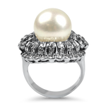 PAGE Estate Ring Estate 18K White Gold Pearl & Diamond Cocktail Ring 7.75