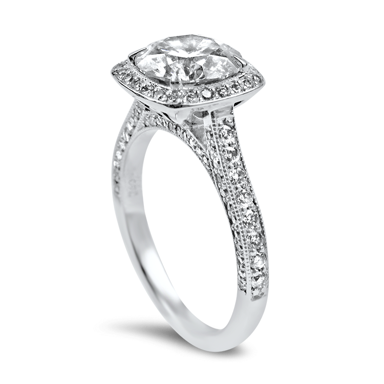 PAGE Estate Engagement Ring Estate 18K White Gold Round Diamond Halo Engagement Ring