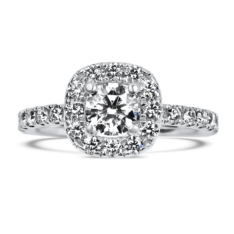 PAGE Estate Engagement Ring Estate 18k White Gold Round Halo Diamond Engagement Ring 6.5