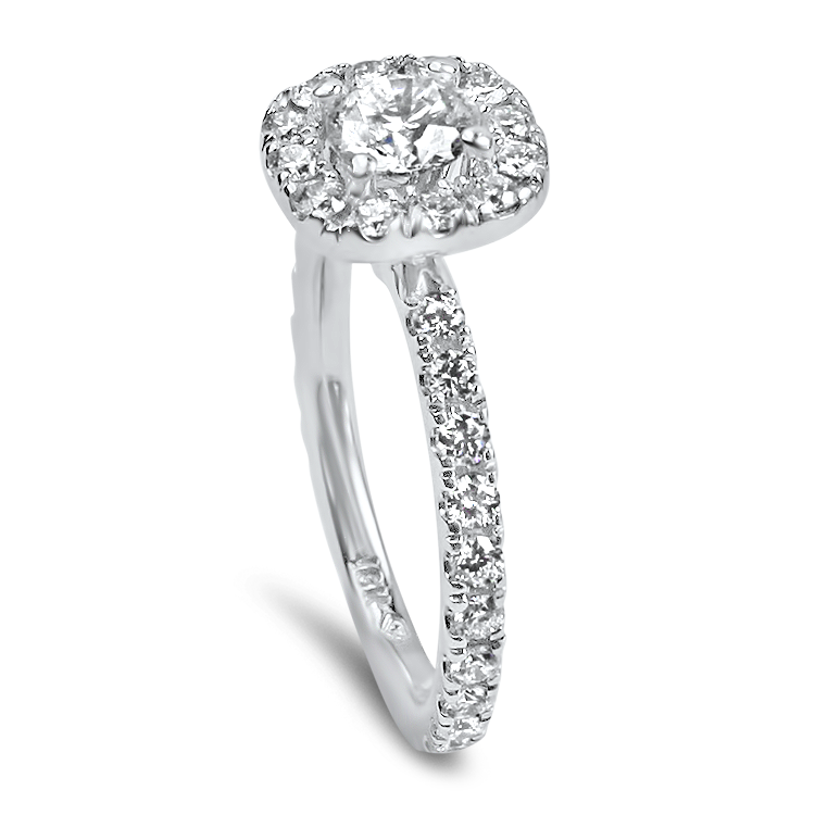 PAGE Estate Engagement Ring Estate 18k White Gold Round Halo Diamond Engagement Ring