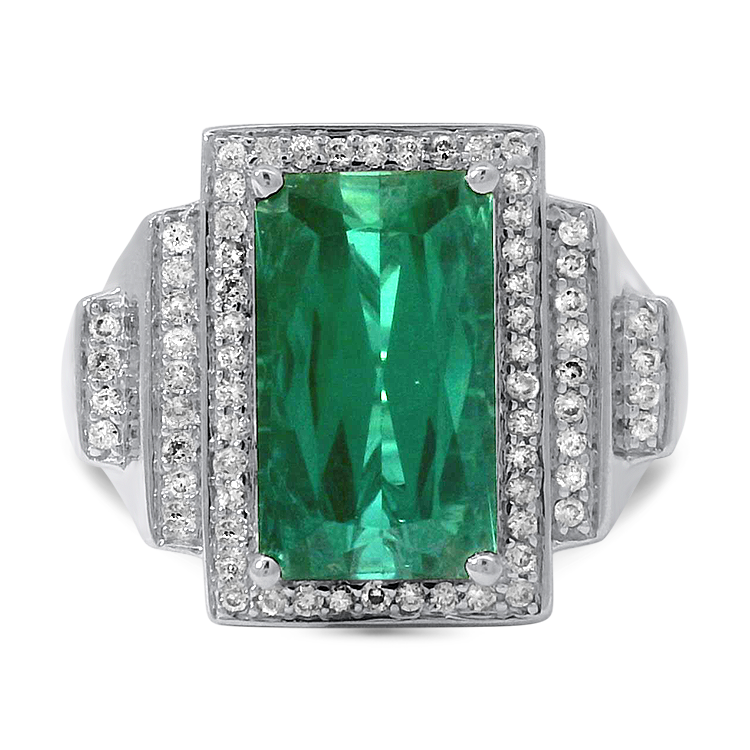 PAGE Estate Ring Estate 18k White Gold Tourmaline and Diamond Stepped Ring