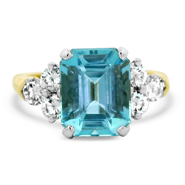 PAGE Estate Ring Estate 18k Yellow and White Gold Aquamarine and Diamond Ring 6.5