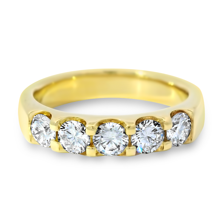 PAGE Estate Wedding Band Estate 18k Yellow Gold 5-Diamond Band 7.5