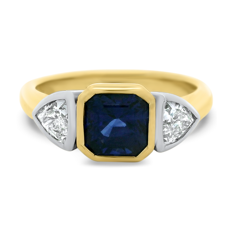 PAGE Estate Ring Estate 18k Yellow Gold and Platinum Sapphire and Diamond Three-Stone Ring 5