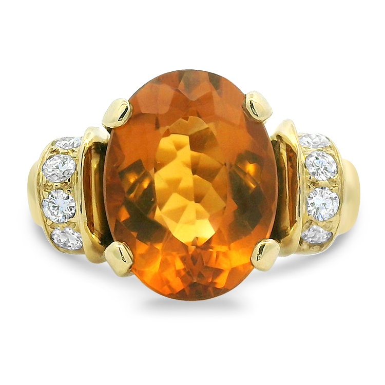 PAGE Estate Ring Estate 18k Yellow Gold Citrine and Diamond Ring 7