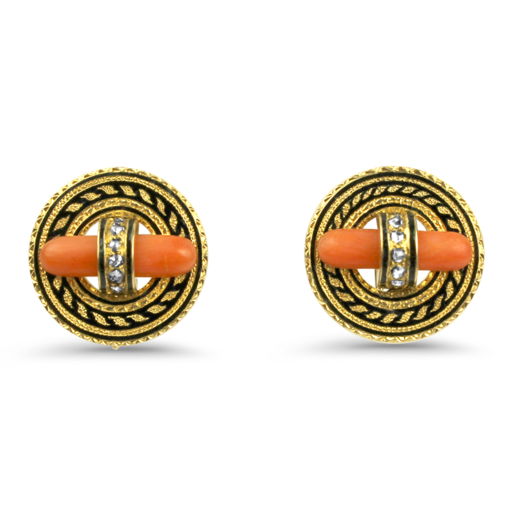 PAGE Estate Earrings Estate 18k Yellow Gold Coral & Diamond Earrings