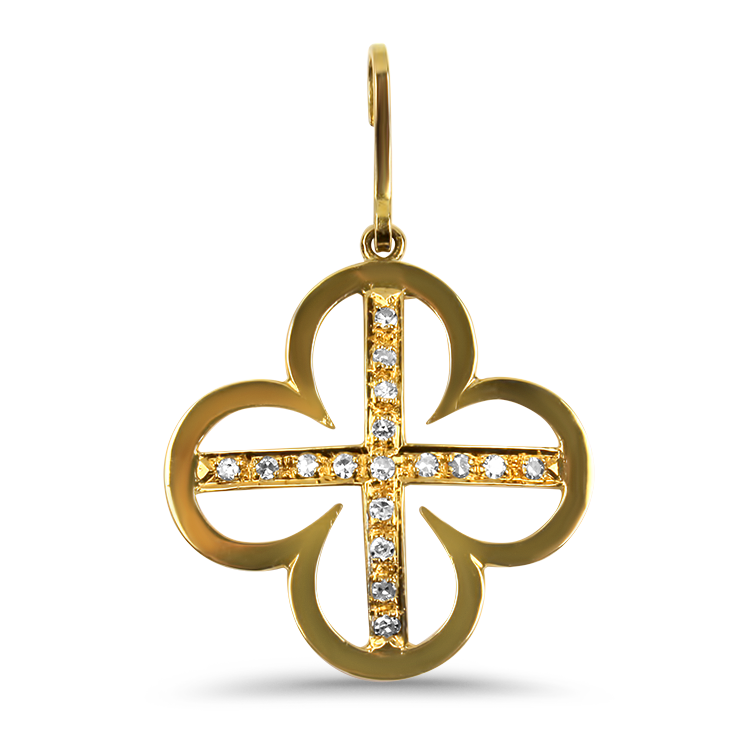 PAGE Estate Pins & Brooches Estate 18K Yellow Gold Diamond Clover Pendant