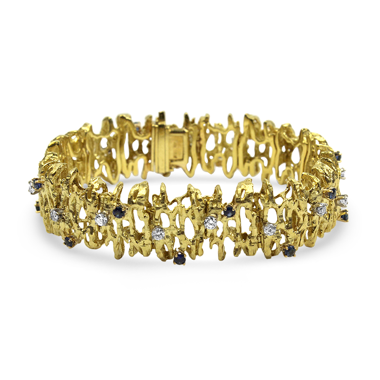 PAGE Estate Bracelet Estate 18k Yellow Gold Diamond & Sapphire Bark Bracelet