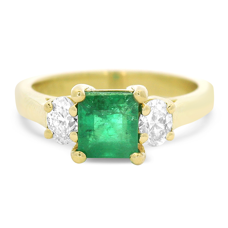 PAGE Estate Ring Estate 18k Yellow Gold Emerald and Diamond Ring 7.25