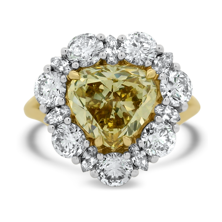 PAGE Estate Engagement Ring Estate 18k Yellow Gold Fancy Yellow Diamond Halo Ring 7