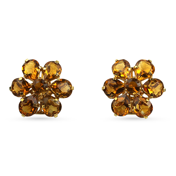 PAGE Estate Earrings Estate 18k Yellow Gold Floral Citrine Stud Earrings