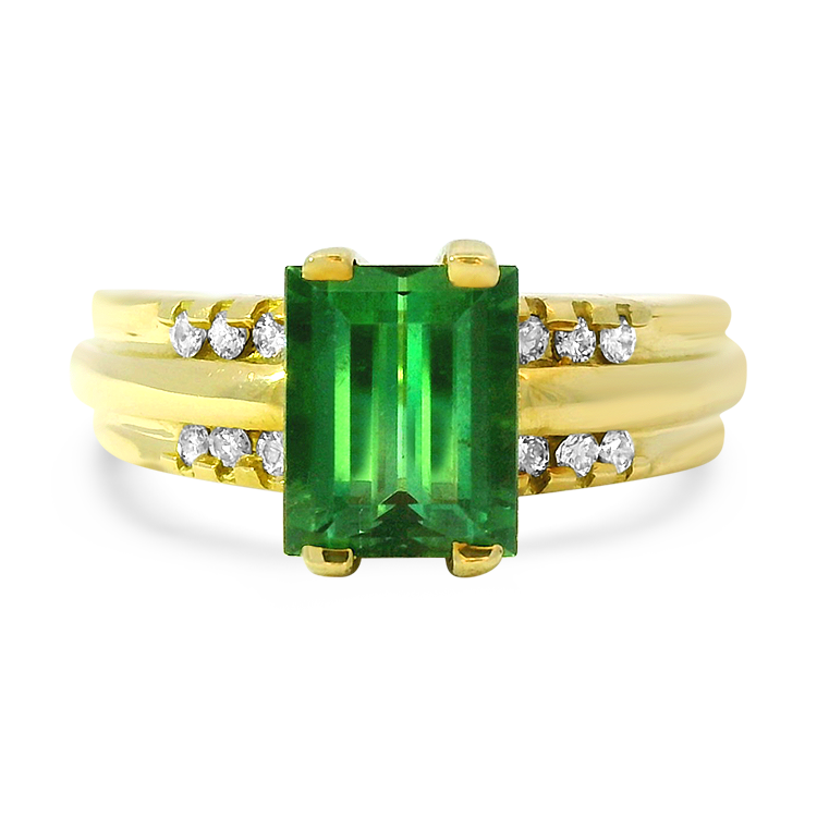 PAGE Estate Ring Estate 18k Yellow Gold Green Tourmaline and Diamond Ring