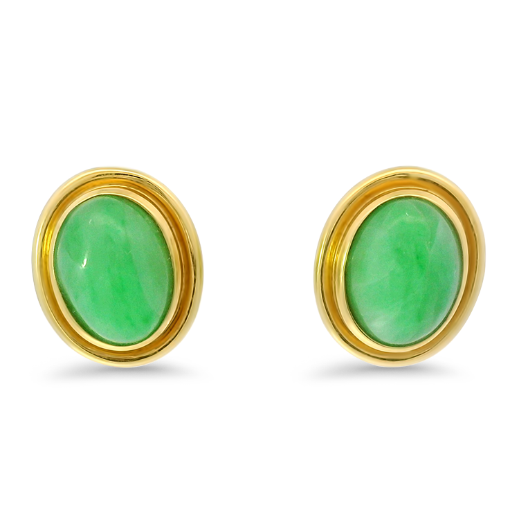 PAGE Estate Earrings Estate 18k Yellow Gold Jade Stude Earrings