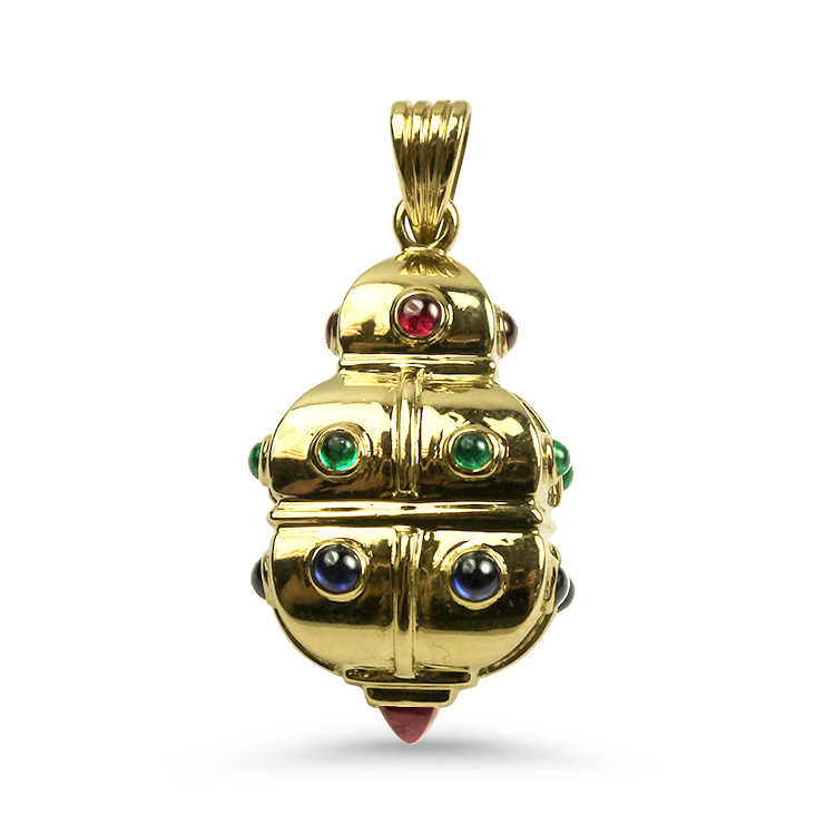 PAGE Estate Necklaces and Pendants Estate 18k Yellow Gold Mixed Gemstone Amulet Pendant