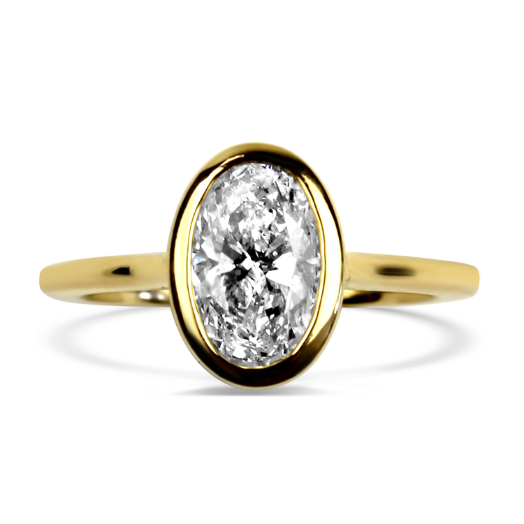 PAGE Estate Engagement Ring Estate 18k Yellow Gold Oval Diamond Bezel Ring 6