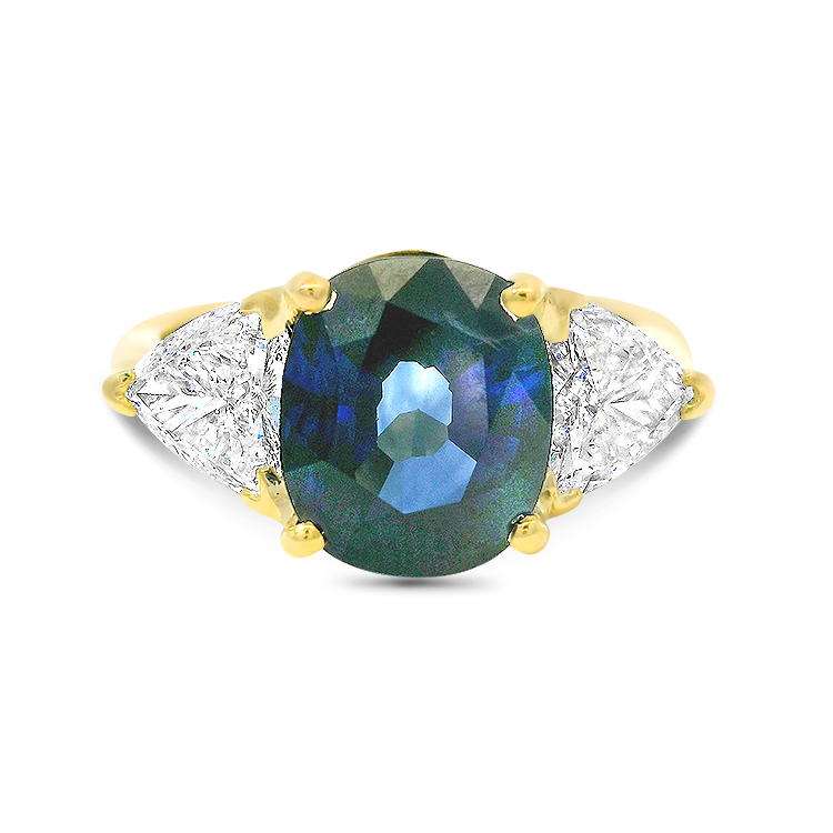 PAGE Estate Ring Estate 18k Yellow Gold Oval Sapphire and Diamond Ring - 3.75ctw 6