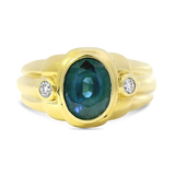 PAGE Estate Ring Estate 18k Yellow Gold Oval Sapphire and Diamond Ring 5.5