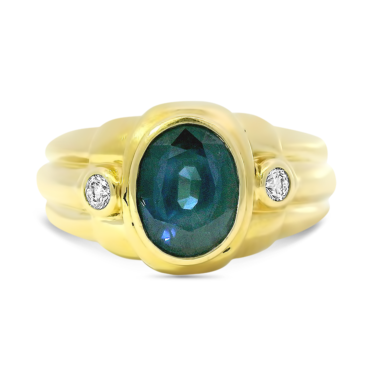 PAGE Estate Ring Estate 18k Yellow Gold Oval Sapphire and Diamond Ring 5.5